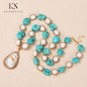 Hanger kettingen High End Quality Natural Pearl Charms Strass Reged Rondged helende ketting turquoise huile dikke dame cadeau