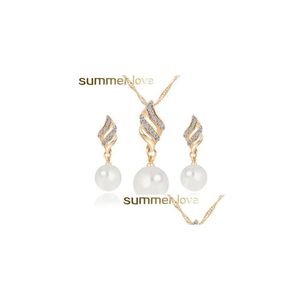 Hanger Kettingen High Fashion Spiraal Parel Hanger Dangle Earing Ketting Set Voor Vrouwen Elegant Verstelbaar Strass Goud Dhgarden Dhykp