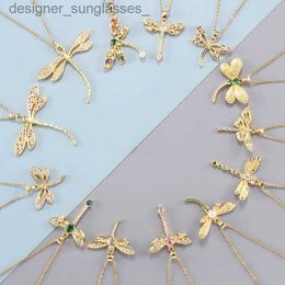 Pendentif colliers Haute qualité libellule Zircon pendentif collier en acier inoxydable Tren insecte tour de cou bijoux cadeaux de fête pour les femmes GirlsL231218