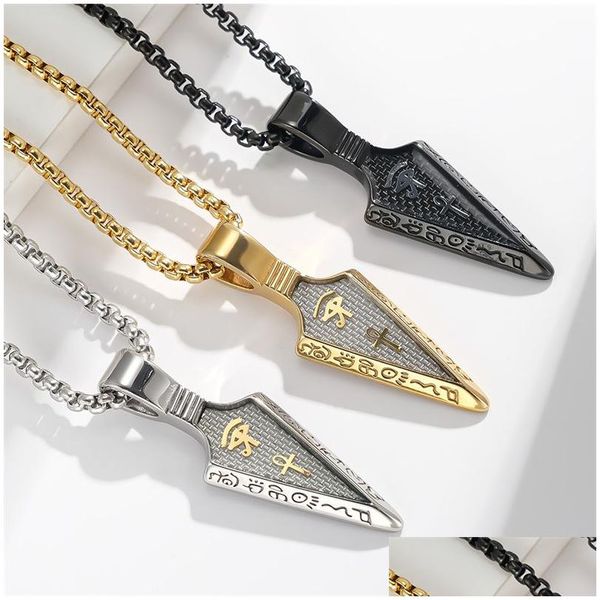 Colliers pendentifs de haute qualité en acier inoxydable Relius Eye of Horus Ankh Collier Pendentifs Relin Égyptien Spearhead Spear Agypt S Dhkcu