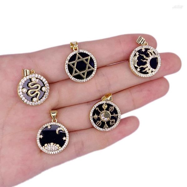 Pendentif Colliers Haute Conception De Luxe Senior Sense Disque Étoile Lune Micro Mosaïque Zircon Bijoux Collier Noir Série Accessoires