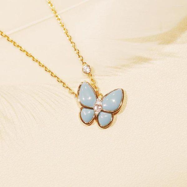 Colliers pendentifs de haute qualité 2023 marque de bijoux de luxe européenne collier papillon bleu pour cadeau d'anniversaire des femmes nature et grâce.