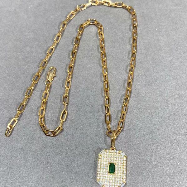 Pendentif Colliers Haute Qualité 925 Argent Couleur Necklac Carré Vert À La Mode Personnalité Pour Les Femmes Bijoux De Mode LN047