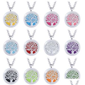 Pendentif Colliers Haute Qualité Aromathérapie Huile Essentielle Diffuseur Chaîne En Acier Inoxydable Arbre De Vie Flottant Médaillon Collier Pour Dro Dhnlh