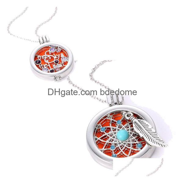 Pendentif Colliers Aromathérapie de haute qualité Ouverture Médaillons flottants Collier Diffuseur d'huile essentielle incrusté de diamants pour femmes Drop Dh9Ln