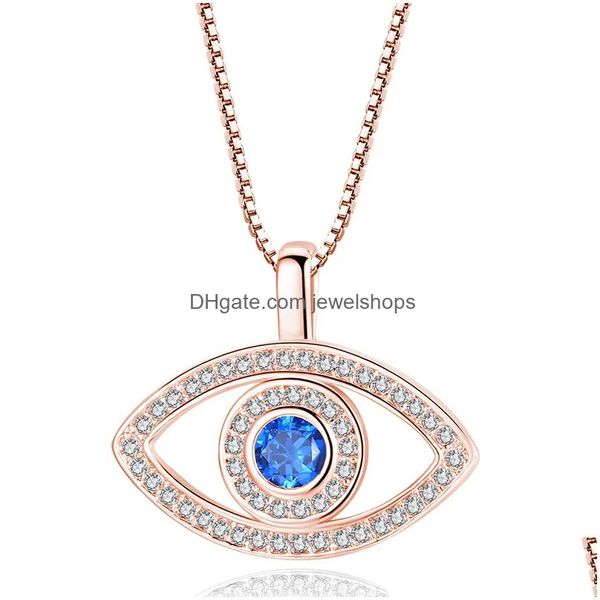 Pendentif Colliers Haute qualité bleu mauvais œil collier Bling cubique zircone Cz pendentif Sier boîte chaînes colliers pour femmes mode Turk Dhrpt