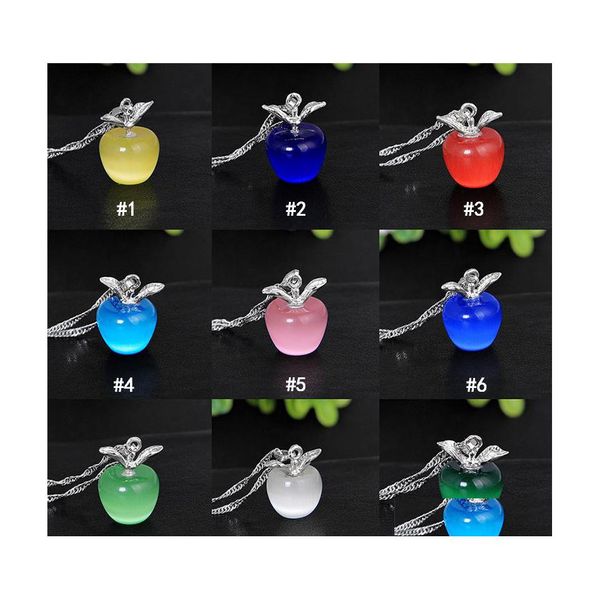 Pendentif Colliers Haute Qualité Mignon Mini Pomme 9 Couleur Opale Pierre De Lune Fruit Forme Charme Waterwave Chaînes Pour Femmes Bijoux De Mode D Dhigd