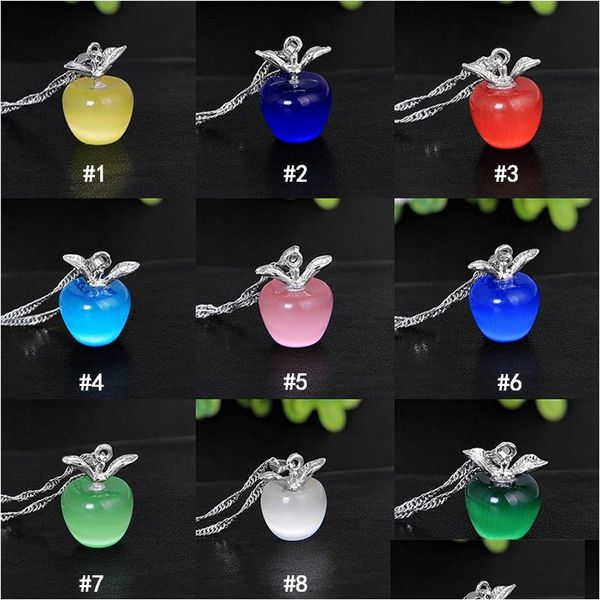 Pendentif Colliers Haute Qualité Mignon Mini Pomme 9 Couleur Opale Pierre De Lune Fruit Forme Charme Eau-Vague Chaînes Pour Femmes Bijoux De Mode Dhg21