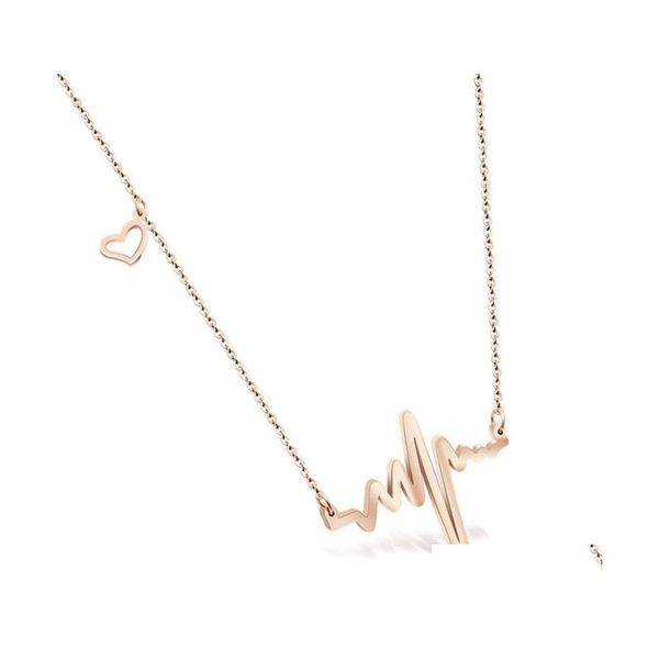 Pendentif Colliers Haute Qualité Ecg Chaîne Collier En Acier Inoxydable Mignon Coeur Pour Femmes Accessoires De Mode Bijoux En Gros Drop De Dhpkx