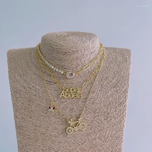 Collares pendientes Conjunto de collar de circón de moda de alta calidad Super Mom Abuela Clock Key Nombre personalizado Gola Plated Chain