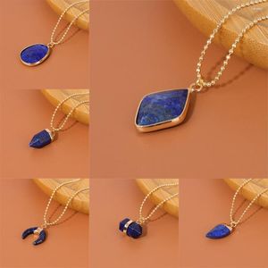 Hanger Kettingen Hoge Kwaliteit Goud Kleur Verstelbare Collier Natuurlijke Lapis Lazuli Steen Voor Vrouwen Healing Sieraden