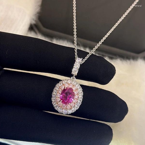 Collares colgantes de alta calidad con incrustaciones de circón, collar de huevo de paloma rosa para mujer, joyería de moda