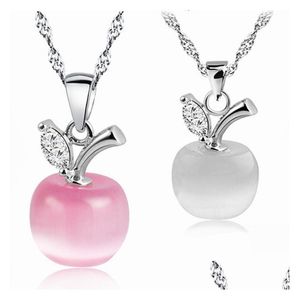 Colliers pendants Collier en pierre d'opale de haute qualité Rose Blanc Pomme Moonstone Chaîne Sier pour femmes Bijoux de mode pour femmes en BK DH5CP