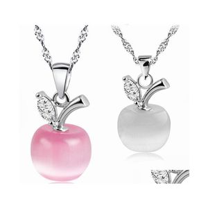 Pendentif Colliers De Haute Qualité Opale Pierre Collier Rose Blanc Pomme Pierre De Lune Charme Sier Chaîne Pour Femmes Dames Bijoux De Mode En B Dhkbx