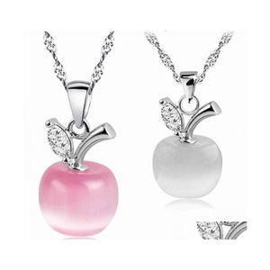 Pendentif Colliers Haute Qualité Opale Pierre Collier Rose Blanc Pomme Pierre De Lune Charme Sier Chaîne Pour Femmes Dames Bijoux De Mode En B Otxos