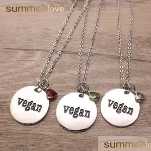 Pendentif Colliers Haute qualité Vegan lettre en acier inoxydable pendentif colliers pour femmes hommes mode végétarien style de vie Sie Dhgarden Dh5H1