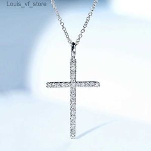 Hanger kettingen hoogwaardige witte zirkoonkruisketting 925 sterling zilveren diamant mousserende fijne sieraden cadeau H240426