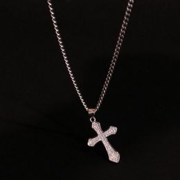 Pendentif Colliers High Street Retro Shine 925 Sterling Silver Cross Collier Zircon Clouté Hip Hop Qualité Pour Couple GiftsPendentif