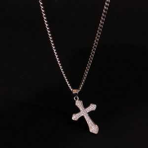 Hanger kettingen High Street Retro Shine 925 Sterling Silver Cross Necklace Zirkoon bezaaide hiphopkwaliteit voor paar Gift -spendant