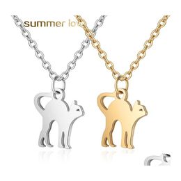 Pendentif Colliers Haute Qualité En Acier Inoxydable Mignon Chat Collier Pour Femmes Hommes Simple Conception Pet Charme Or Sier Chaîne Bijoux Drop Otntf