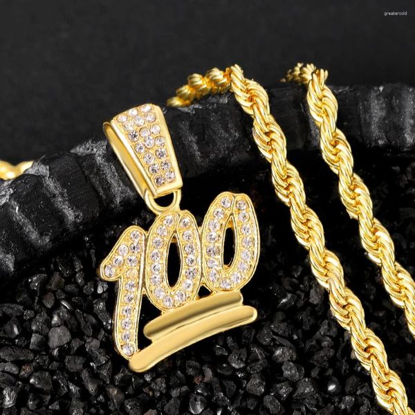 Collares colgantes Hip Hop 100 puntos Cadena de cuerda para helado Joyería de diamantes de imitación Hombres Mujeres Decoración diaria