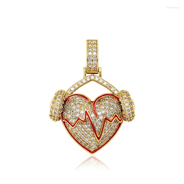 Collares colgantes hip hop 3a cz piedra pavimentada bling helado corazón con auriculares colgantes para hombres mujeres joyas de rapero caída