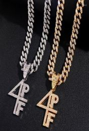 Hangende kettingen hiphop 4pf letter kristallen ketting met 13 mm ijsje uit strass Cubaanse linkketen voor vrouwen mannen punk sieraden4271841