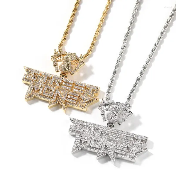 Collares colgantes Hip Hop 5A CZ Piedra pavimentada Bling Iced Out Carta Colgantes de dinero Collar para hombres Rapero Joyería Oro Plata Color Gota