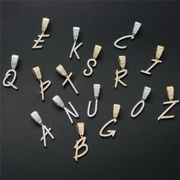 Hanger Kettingen Hip Hop A-Z Borstel Lettertype Letters CZ Charm Copper Rapper Cubic Zirconia Voor Mannen Dames Sieraden