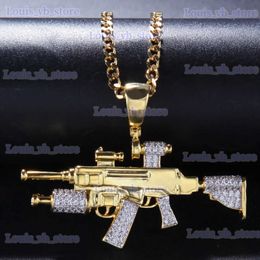 Hanger Kettingen Hip Hop AAA CZ Stenen Verharde Bling Ice Out Sniper Rifle CS GO Gun Hangers Ketting voor mannen Rapper Sieraden Goud Kleur Gift T240330