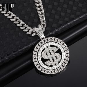 Collares pendientes HIP HOP AAARhinestone Swivel USD Ice 13mm Miami Cuba Link Chain Colgante Collar 230704