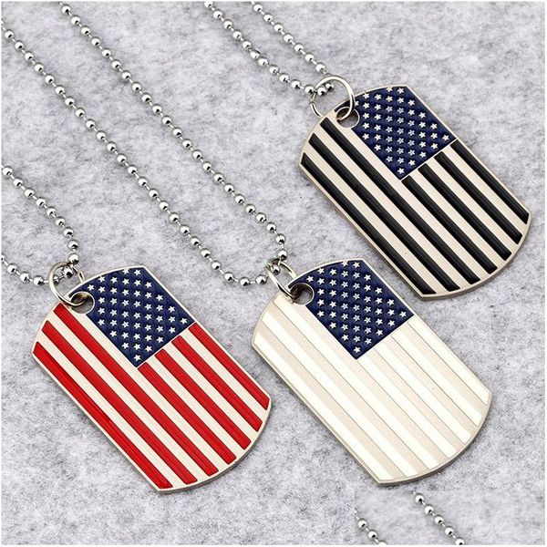 Collares colgantes Hip Hop Bandera nacional americana Hombres S Cuadrado EE.UU. Tarjeta militar Charm Cadena de cuentas para mujeres Rapero Joyería de moda Drop DH8QR