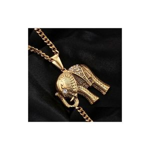 Pendentif Colliers Hip Hop Antique Laiton Sier Bling Diamant Éléphant Collier En Acier Inoxydable Rappeur Bijoux Cadeaux Pour Hommes Et Femmes Dhs72