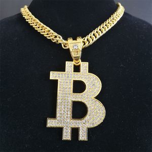 Hanger kettingen hiphop bitcoin hanger ketting met lange ketting chokers mode ijsje uit geld b letter charme ketting hiphop rapper sieraden 230821