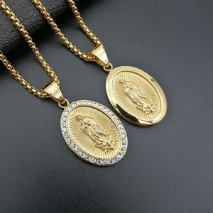 Colliers pendants Hip Hop Bling Gold Color solide en acier inoxydable Vierge Marypendants Collier pour hommes bijoux pour hommes