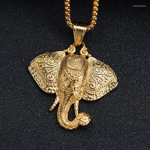 Pendentif Colliers Hip Hop Bling Or Couleur En Acier Inoxydable Symbole De La Paix Éléphant Pendentifs Collier Pour Hommes Rappeur Bijoux Drop Gift