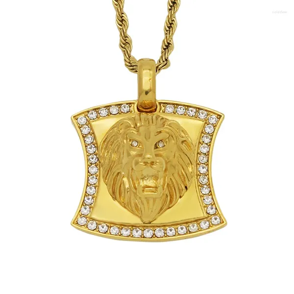 Pendentif Colliers Hip Hop Bling Or Couleur En Acier Inoxydable Géométrique Carré Lion Collier Pour Hommes Rappeur Bijoux Goutte