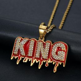 Hanger kettingen hiphop bling iced out gouden kleur roestvrij staal king letters hangers nekverschil voor mannen rapper sieraden drop