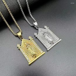 Pendentif Colliers Hip Hop Bling Glacé Couleur Or En Acier Inoxydable La Porte Du Paradis Vierge Marie Pendentifs Collier Pour Hommes Rappeur