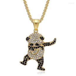 Collares pendientes Hip Hop Bling Iced Out Rhinestone Acero inoxidable Dancing Panda Colgantes Collar para hombres Rapper Jewelry Gold Silver Color