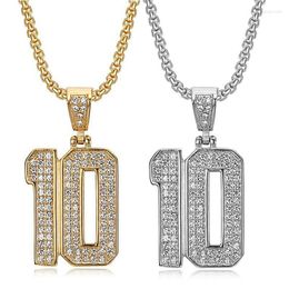 Hanger Kettingen Hip Hop Bling Iced Out Solid Titanium Roestvast staal Nummer 10 Hangers Ketting Voor Mannen Rapper Sieraden Goud Zilver Kleur