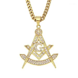 Hanger Kettingen Hip Hop Bling Iced Out Steentjes Goud Rvs Vrijmetselaars Vrijmetselarij Ketting voor Mannen Rapper Sieraden