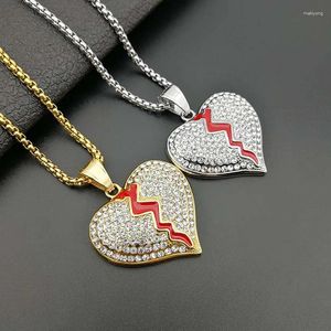 Pendentif Colliers Hip Hop Bling Glacé Or Argent Couleur 316L En Acier Inoxydable Coeur Brisé Pendentifs Pour Hommes Rappeur Bijoux