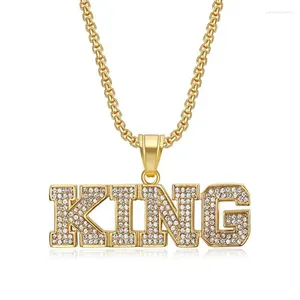 Colliers pendents Hip Hop Bling Iced Out Solid Titanium Steel Letter King Pendants Collier pour hommes Bijoux en argent Gold