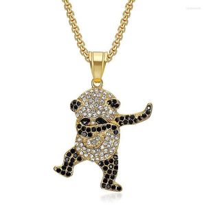 Pendentif Colliers Hip Hop Bling Glacé Strass En Acier Inoxydable Danse Panda Pendentifs Collier Pour Hommes Rappeur Bijoux Or Argent Couleur