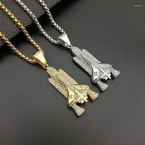 Anhänger Halsketten Hip Hop Bling Iced Out Gold Silber Farbe Edelstahl Rakete Anhänger Für Männer Rapper Schmuck Drop