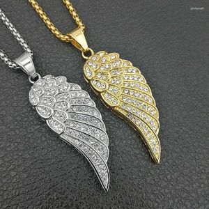 Pendentif Colliers Hip Hop Bling Glacé Strass Or Argent Couleur En Acier Inoxydable Collier Aile D'ange Pour Hommes Rapper Bijoux