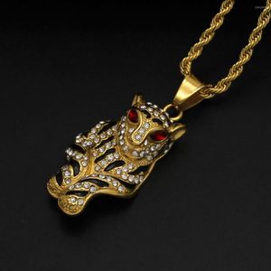 Pendentif Colliers Hip Hop Bling Glacé Or Couleur En Acier Inoxydable Léopard Guépard Animal Pendentifs Collier Pour Hommes Rappeur Bijoux