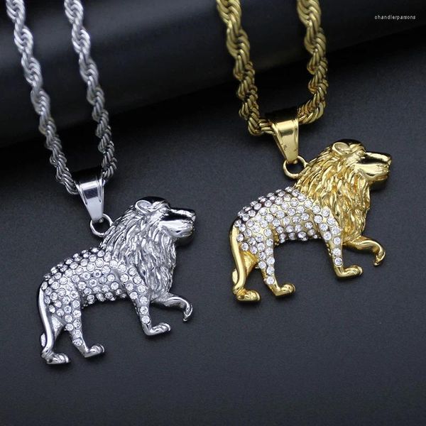 Colliers de pendentif hip hop bling glacé en acier inoxydable pendants lion mâle pour hommes bijoux de bijoux en argent doré gouttes de couleur