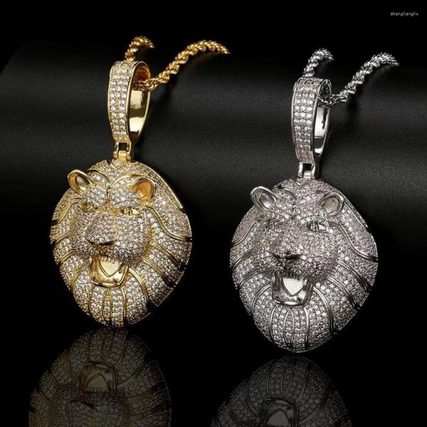 Collares colgantes Hip Hop Bling Iced Out Zircon Lion Animal Collar Hombres Mujeres Rock Rap Tendencia Joyería Regalos